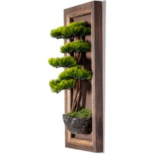 Timber Bonsai Tablaeu -3 - Masif Ahşap Çerçeveli 3 Boyutlu Yapay Ağaç Tablosu 33X60 cm