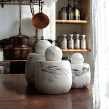 Ghogol Home Ghohol Home Globy 3'lü Set Beton Kavanoz - Tuzluk - Biberlik -Şekerlik - Çay - Kahve Kavanozu