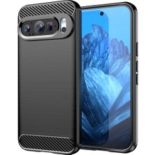 Microcase Google Pixel 9 Pro Xl ile Uyumlu Brushed Carbon Fiber Silikon Kılıf - Siyah AL3332