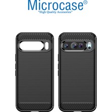 Microcase Google Pixel 9 Pro Xl ile Uyumlu Brushed Carbon Fiber Silikon Kılıf - Siyah AL3332