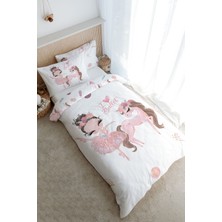 Tuğba Kuğu Tek Kişilik Nevresim Takımı (160X220) - For Baby Serisi - Pembe Tütülü Balerin ve Unicorn