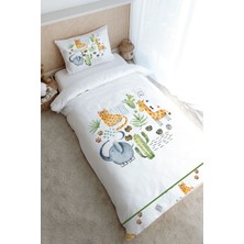 Tuğba Kuğu Tek Kişilik Nevresim Takımı (160X220) - Iconic Serisi - Kaktüs ve Sevimli Hayvanlar