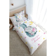 Tuğba Kuğu Tek Kişilik Nevresim Takımı (160X220) - For Baby Serisi - Hortumda Uyuyan Pembe Fil