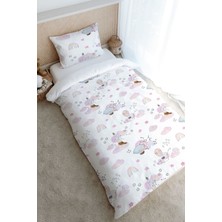 Tuğba Kuğu Tek Kişilik Nevresim Takımı (160X220) - Iconic Serisi - Pembe Hava Balonlu Gökkuşağı