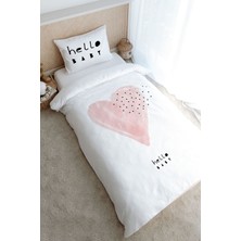 Tuğba Kuğu Tek Kişilik Nevresim Takımı (160X220) - Pure Baby Serisi - Pembe Romantik Kalp