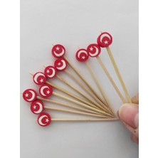 Beyhan Bayhan 100 Adet Dekoratif Ay Yıldızlı Boncuk Pasta Kürdanı 6,5  cm  - Boncuk 8 mm