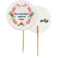 TM Tasarım Mağazası 20 Adet Dekoratif Çiçekli Berat Kandiliniz Mübarek Olsun Baskılı Kürdan 6,5  cm