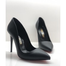 Hayy Shoes Siyah Mat  Deri Astarlı Stiletto Topuklu Ayakkabı