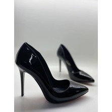 Hayy Shoes Siyah Rugan  Deri Astarlı Stiletto Topuklu Ayakkabı