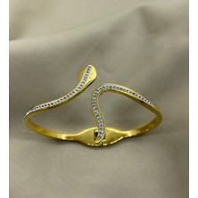 By Nur Takı Çelik Gold Taşlı Kelepçe Bileklik