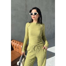 Seda Yalçın Atelier Fıstık Yeşili Rengi Dokulu Bahar Basic Rahat Takım
