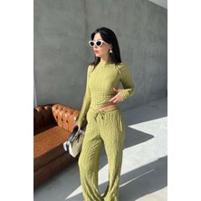 Seda Yalçın Atelier Fıstık Yeşili Rengi Dokulu Bahar Basic Rahat Takım