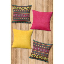 Doruklar Home Collection Çift taraf baskılı parlak kadife kumaş  modern desen 4 adet kırlent kılıf seti
