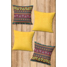Doruklar Home Collection Çift taraf baskılı parlak kadife kumaş  modern desen 4 adet kırlent kılıf seti