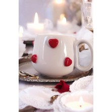 Boonlüle Kalp Yağmuru Serpme Kırmızı Küçük Kalpli El Yapımı Seramik Mug 200 ml Fincan