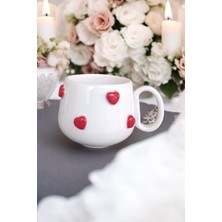 Boonlüle Kalp Yağmuru Serpme Kırmızı Küçük Kalpli El Yapımı Seramik Mug 200 ml Fincan