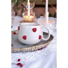 Boonlüle Kalp Yağmuru Serpme Kırmızı Küçük Kalpli El Yapımı Seramik Mug 200 ml Fincan