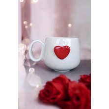 Boonlüle One Love One Heart - Kırmızı Büyük Kalpli El Yapımı Seramik Mug 200 ml Fincan