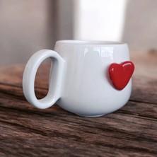 Boonlüle One Love One Heart - Kırmızı Büyük Kalpli El Yapımı Seramik Mug 200 ml Fincan