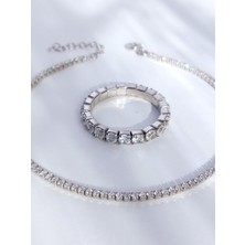 Keskin Gümüş Gümüş Su Yolu Love Tasarım Bileklik Ayarlı Yüzük Kadın Set Sevgililer Günü Hediye