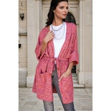 New Laviva Bordo, Rahat Kesim, Kuşak ve Cep Detaylı, Ince Triko Hırka