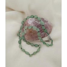 Kolye Çelik Natural Dogaltaş Aventurin Kadın Kız Takı Gerdanlık Düğün Nişan