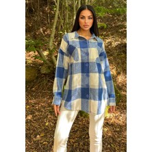 Saks Çift Cepli, Ekose Desenli, Rahat Kalıp, Salaş Kaşe Gömlek