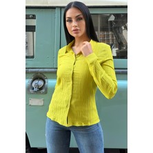 Yağ Yeşili Uzun Kol, Çizgili Desen, Maya Gömlek