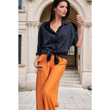 New Laviva Siyah Salaş Kesim, Arkası Pilise Detaylı, Uzun Gömlek