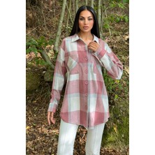 Gül Kurusu Çift Cepli, Ekose Desenli, Rahat Kalıp, Salaş Kaşe Gömlek