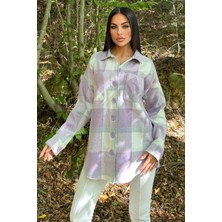 Lila Çift Cepli, Ekose Desenli, Rahat Kalıp, Salaş Kaşe Gömlek