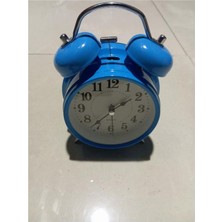 Nostaljik Çalar Saat 16×11 cm Ebatında Zilli Pil ile Çalışan Metal Mavi Masa Saati