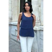 Lacivert Müslin Katlı Bluz