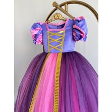 Rapunzel Kız Çoçuk Kostümü -  Tarlatanlı Parti Kostümü - Kız Doğum Günü Elbisesi - Çoçuk Abiye