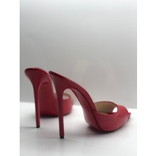 Hayy Shoes Hayyshoes Kırmızı Rugan  Deri Astarlı Gizli Platformlu Topuklu Terlik