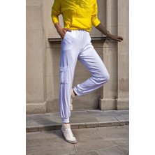 New Laviva Beyaz Cep Detaylı, Paçası Lastikli, Eşofman Altı