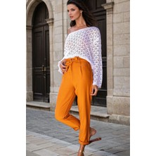 Kiremit, Yüksek Bel, Kuşak Detaylı, Slim Fit Pantolon