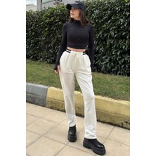 New Laviva Kadın Beyaz Lastikli Bel Bağcık Detaylı Eşofman Altı