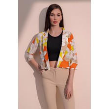 New Laviva Kadın Turuncu Şık Desenli Poplin Crop Ceket