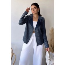 Kadın Laci Uzun Kol, Yumuşak Dokulu, Çift Taraflı Yaka, Hırka Ceket