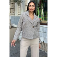 New Laviva Kahve Kruvaze Yaka, Çift Düğme, Rahat Kalıp, Fitilli Kaşe Kumaş Ceket