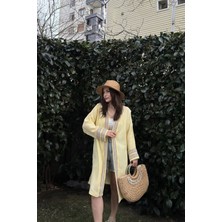 New Laviva Kadın Sarı Müslin Kumaş, Hasır Şerit Detaylı Salaş Kimono Ceket