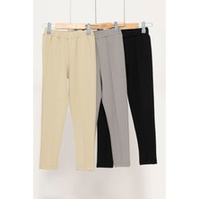 3'lü Çımalı Bej Gri Siyah Likralı Interlok Tayt