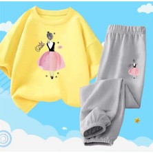 Kids Face Özel Tasarım Queen Balerin Baskılı Kısa Kollu Yazlık Kız Çocuk Eşofman Takımı