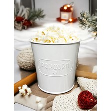AlbiFoni Beyaz Metal Popcorn Kutusu - Patlamış Mısır Kovası Kendinden Kabartma Desenli 3 Adet