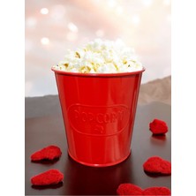 AlbiFoni Kırmızı Metal Popcorn Kutusu - Patlamış Mısır Kovası Kendinden Kabartma Desenli 2 Adet
