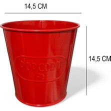 AlbiFoni Kırmızı Metal Popcorn Kutusu - Patlamış Mısır Kovası Kendinden Kabartma Desenli 2 Adet