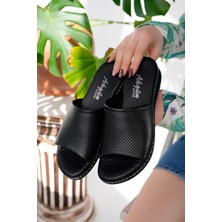 Kadın Hakiki Deri Siyah Zım Ortopedik Terlik