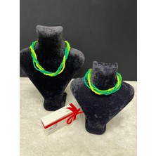 Kids Face Özel Tasarım Yeşil Porselen Boncuk Anne-Çocuk Kombini Kolye Takımı.2 Adettir