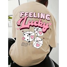 Amor Man Büyük Beden Özel Tasarım Feeling Lucky Sırt Baskılı Modern Battal Erkek T-Shırt
